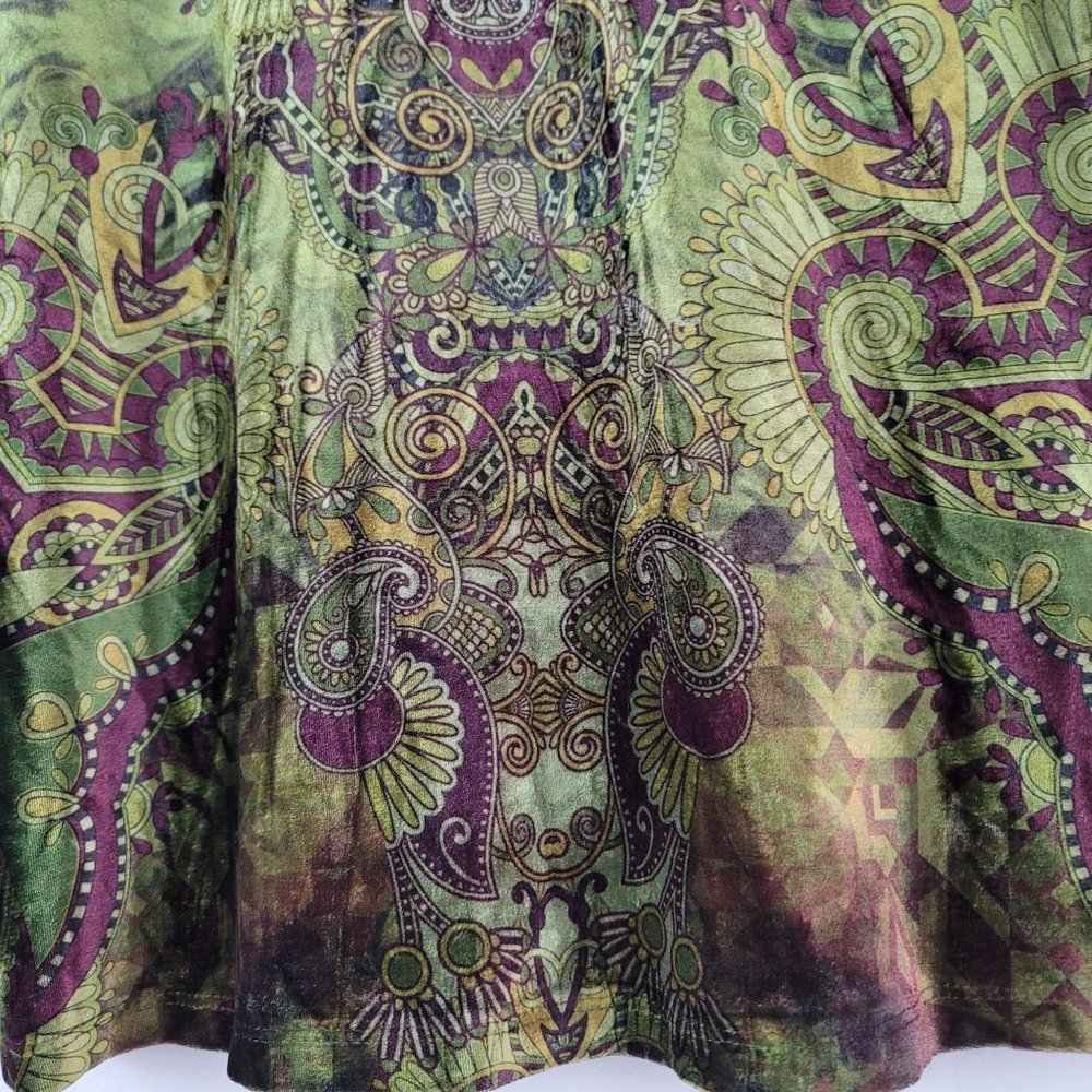 One World Womens Size M 3/4 Sleeve Embellished Beaded Sequin Boho Velour Top - Picture 11 of 14